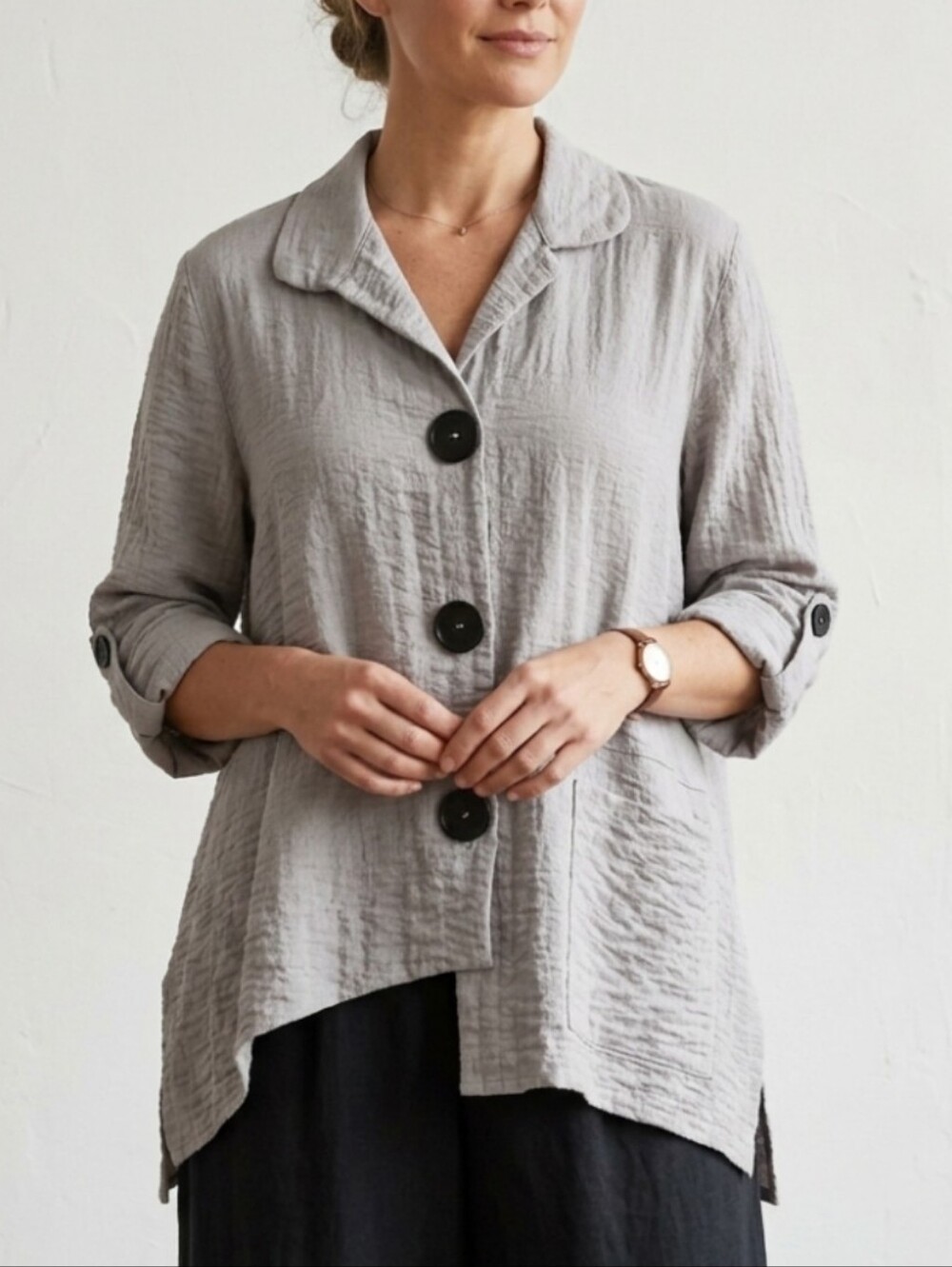 Moonlight Greige Asymmetrical Jacket Top Large Lagenlook